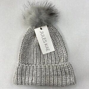 Jules Kae silver gray knit hat with pom